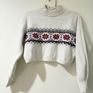 Hollister Women’s Fair Isle Knit Crop Pullover Sweater Mock Neck